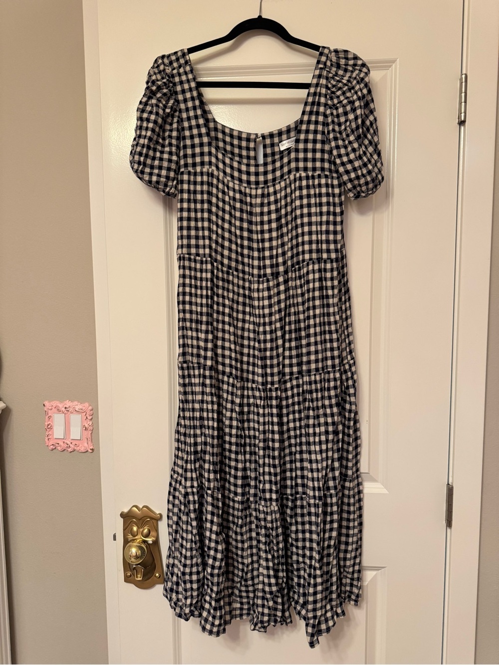 Navy and White Gingham Midi Dress - Women